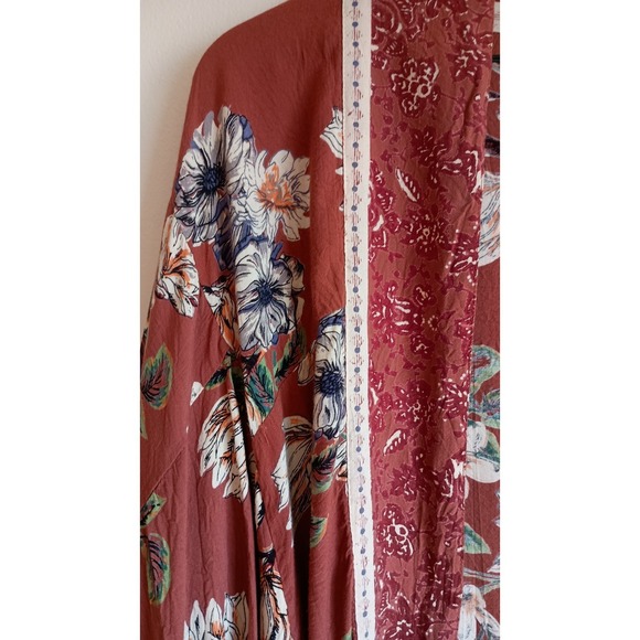 Angie Size Large Boho Floral Kimono Top Open Front Dolman Sleeve Casual Chic - Picture 4 of 7